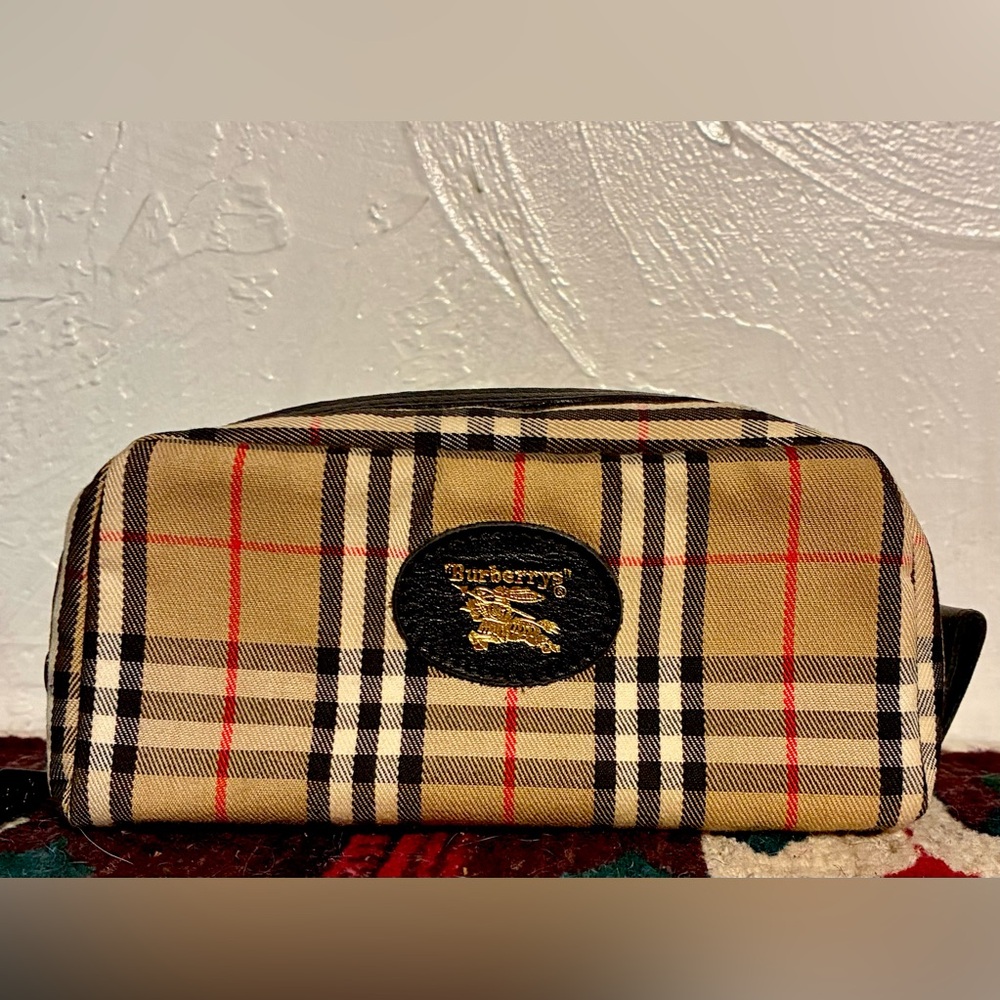 Burberry Tan and Black Plaid Cosmetic Case